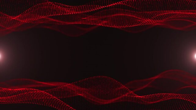 Dynamic abstract design featuring red wave patterns and glowing lights on a dark background. The vibrant red lines and soft glow create a futuristic, energetic, and captivating visual effect.