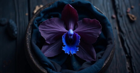 violet flower on black background