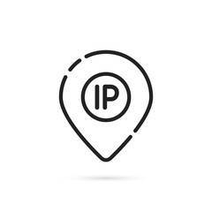black thin line ip address icon with pin