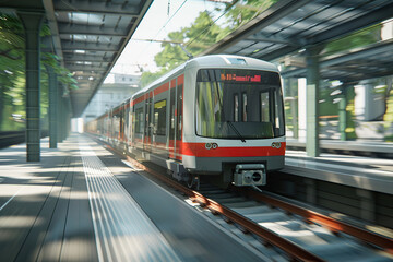 Underground subway train arriving at station