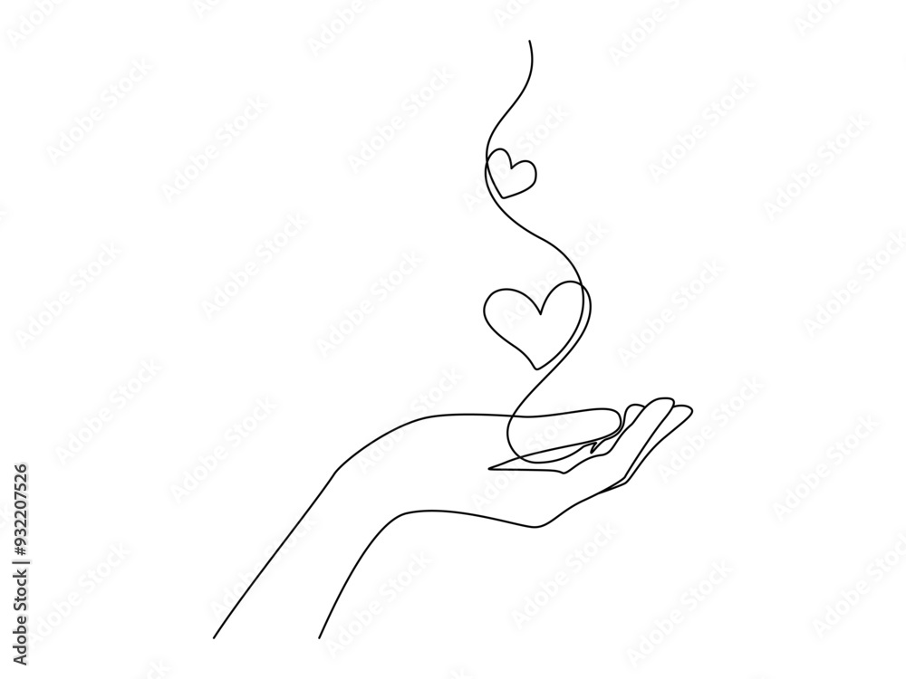 Aufkleber one continuous line drawing of hands holding heart. concept of love relationship and volunteer organ