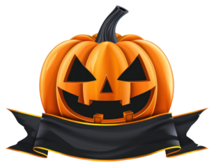 PNG  Ribbon halloween banner pumpkin white background anthropomorphic.