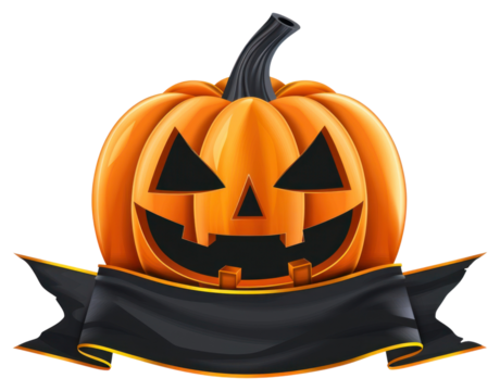 PNG  Ribbon halloween banner pumpkin white background anthropomorphic.
