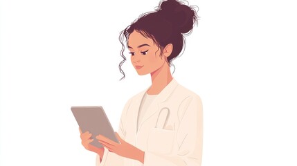 Female Medical Professional Using Digital Tablet, Young Woman Doctor in White Coat