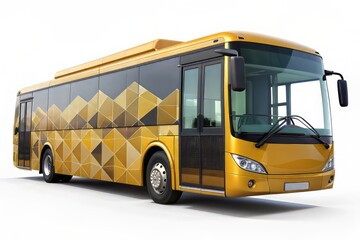 A sleek, sunshine-yellow bus features dynamic geometric patterns, embodying urban sophistication and efficiency for a modern, streamlined commuting experience.