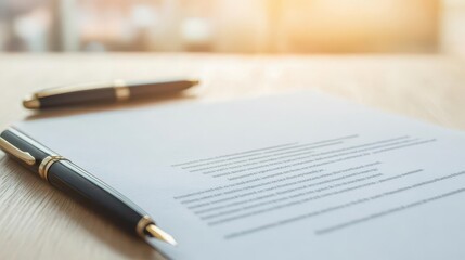 Naklejka premium A legal document on a judge s desk, with a pen beside it, ready for signature, legal document, justice, court