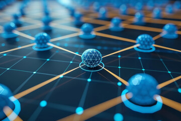 A glowing network of interconnected nodes pulses with energy in a vibrant digital realm, symbolizing advanced technology and communication.