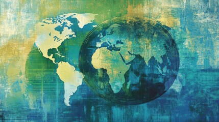 Obraz premium Abstract world map art with vibrant blue and green textures for global concepts.
