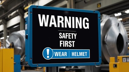 Obraz premium Please wear helmet sign warning factory industry for lift and safety first of employee and worker.