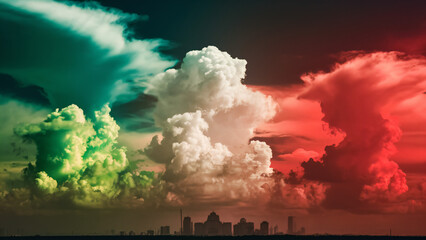 Nubes tricolor haciendo referencia a los colores nacionales de M&eacute;xico.