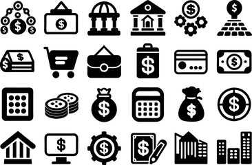 Finance related concept such as Dollar sign, bank, credit card, piggy bank, wallet & many more editable stroke outline icons isolated on white background flat vector illustration