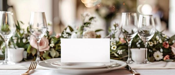 Table place setting blank menu card mockup or reserve in wedding invite and special event 