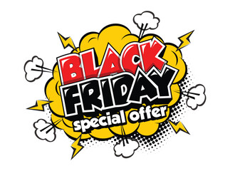 Black Friday special offer lettering. For Black Friday promotion in posters, flyers, banners, advertisements in comic style. Vector on transparent background