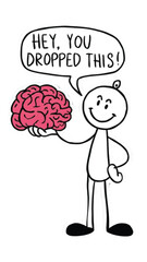 An art is holding something in hand and smiling and saying something like Hey You dropped this