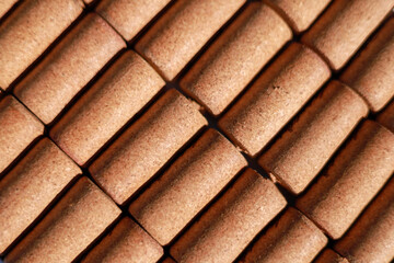 Wine corks on white background, stylish card with copy space for text and deep shadows of corks