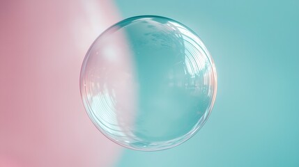   A droplet on a tricolor wall with two adjacent blue and pink sections