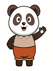 Fototapeta premium a cute panda wearing brown shorts waving like saying hi