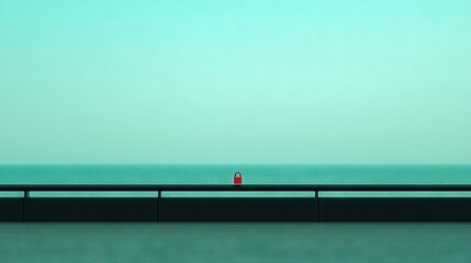   Red object in foreground, light blue sky in background - Ocean view