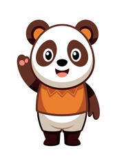 Naklejka premium a cute panda wearing brown shorts waving like saying hi