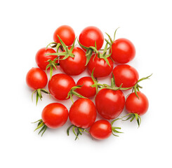 Small red cherry tomatoes isolated on white background.