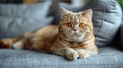 Obraz premium A ginger cat looks at its owner close-up