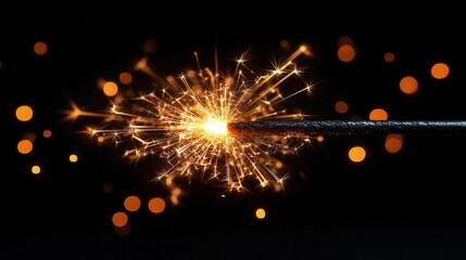 Obraz premium macro shot of a single sparkler against pitchblack background capturing intricate light trails and glowing embers in long exposure