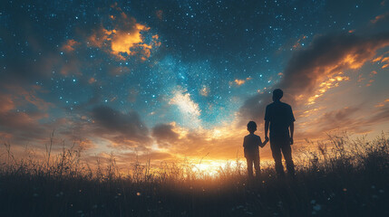 Fototapeta premium man and person watching the sunset