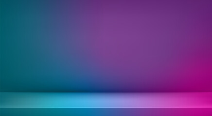 3d abstract neon studio room background. Color gradient empty wall backdrop. Mockup product presentation. Hologram platform. Showcase, promotion display. Vector illustration
