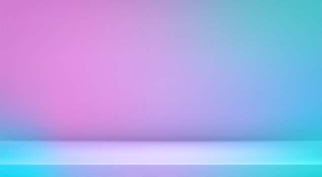 3d abstract neon studio room background. Color gradient empty wall backdrop. Mockup product presentation. Hologram platform. Showcase, promotion display. Vector illustration
