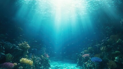 Fototapeta premium A vibrant coral reef beneath clear, sunlit water, teeming with colorful fish