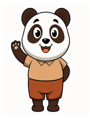 a cute panda wearing brown shorts waving like saying hi