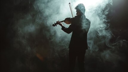 Silhouette of Violinist in Smoky Atmosphere