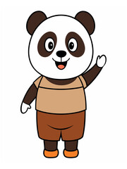 a cute panda wearing brown shorts waving like saying hi