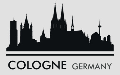 Fototapeta premium The city skyline. Cologne. Germany. Silhouettes of buildings. Vector on a gray background 
