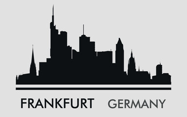 Obraz premium The city skyline. Frankfurt. Germany. Silhouettes of buildings. Vector on a gray background 
