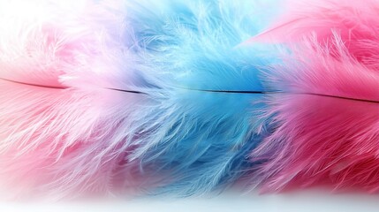 Obraz premium Pink, blue, pink feather on white with black line between them
