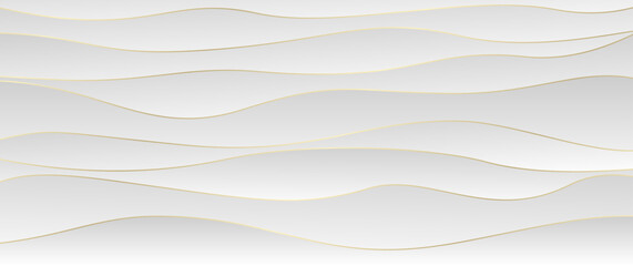 Obraz premium Premium white cover design vector background with waves, shadow and gold lines. White elegant 3d tile for design interior. Modern luxury illustration for business card, flyer, poster and luxe invite.