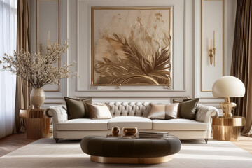 luxury living room with a classic white sofa and sofa, interior design