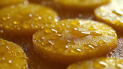   Close-up of lemons with water droplets on slices