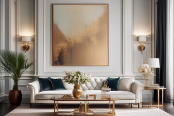 luxury living room with a classic white sofa and sofa, interior design