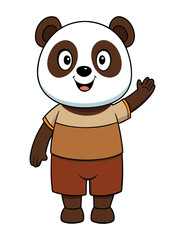 Naklejka premium a cute panda wearing brown shorts waving like saying hi