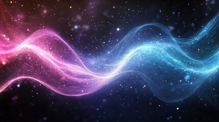 Colorful abstract waves of light and particles glowing against a dark background