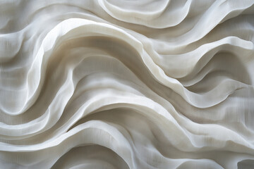 Fototapeta premium Superfícies onduladas com texturas suaves em tons claros, criadas por IA generativa, imitando tecidos ou materiais plásticos em movimento fluido, destacando formas orgânicas e padrões dinâmicos. 