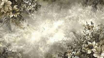   Flowers & Leaves on Gray-White Background with Name Plate