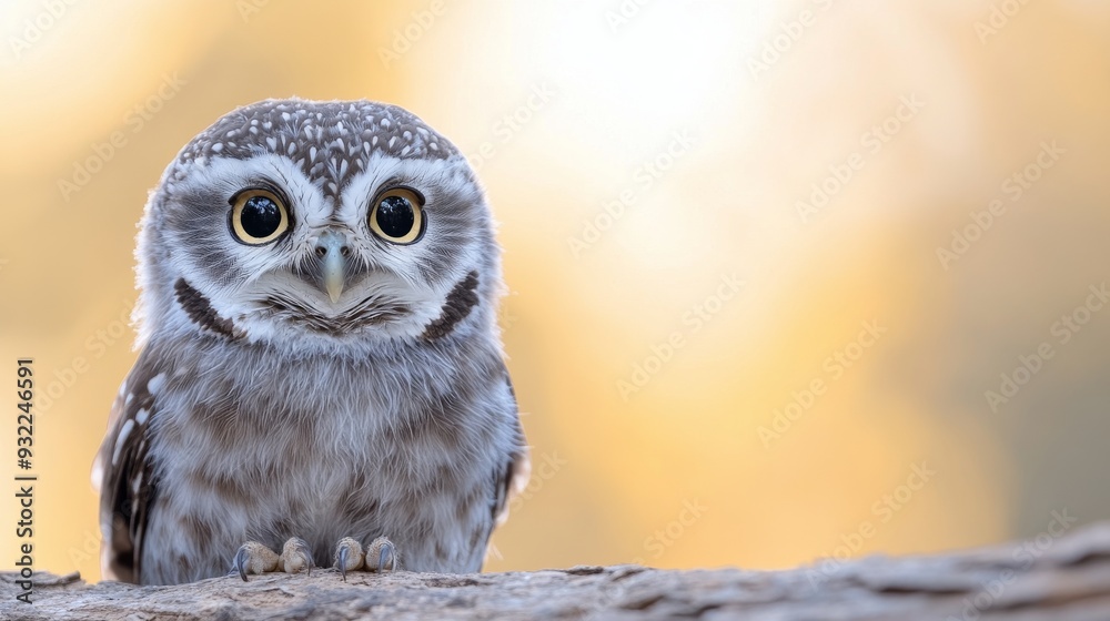 Wall mural spotted owl perched on a log in soft autumn light during the golden hour