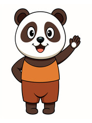 a cute panda wearing brown shorts waving like saying hi