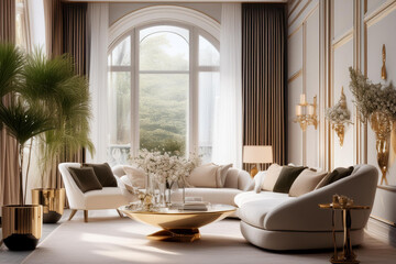 Fototapeta premium luxury living room with classic white sofa and sofa, interior design