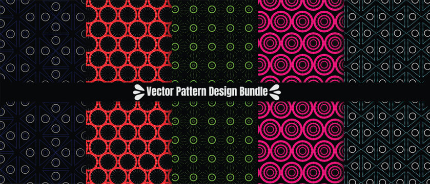 Collection of seamless vector patterns, 5color geometric oriental background design...