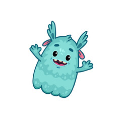 Cute cartoon monster on white background. Blue Monster Icon. Happy Alien. Doodle Funny monster. Vector illustration