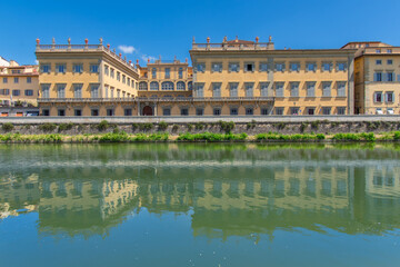 View of the architecture of the beautiful city of Florence in Italy from the Arno River